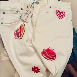 J. Crew White Jeans with Colorful Patches